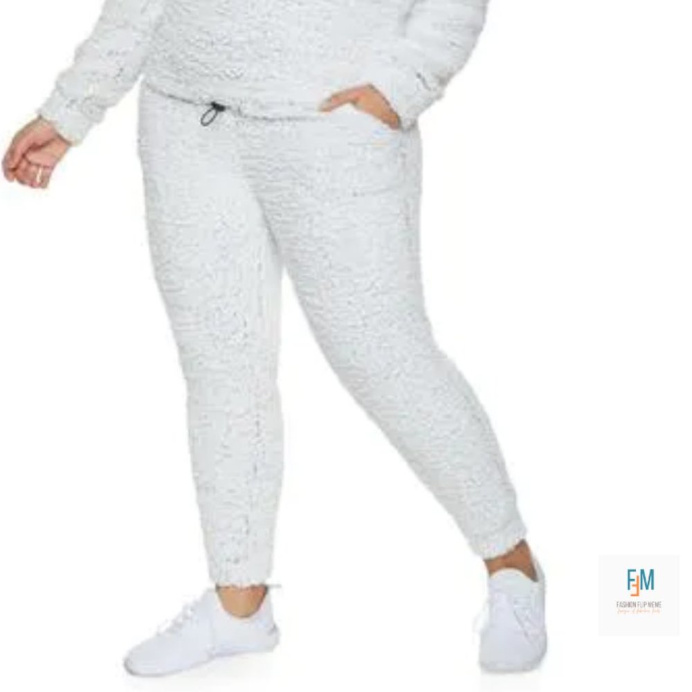 New! Love Love White & Gray Sherpa Look Popcorn Knit Pull On Jogger Sweatpant 2X